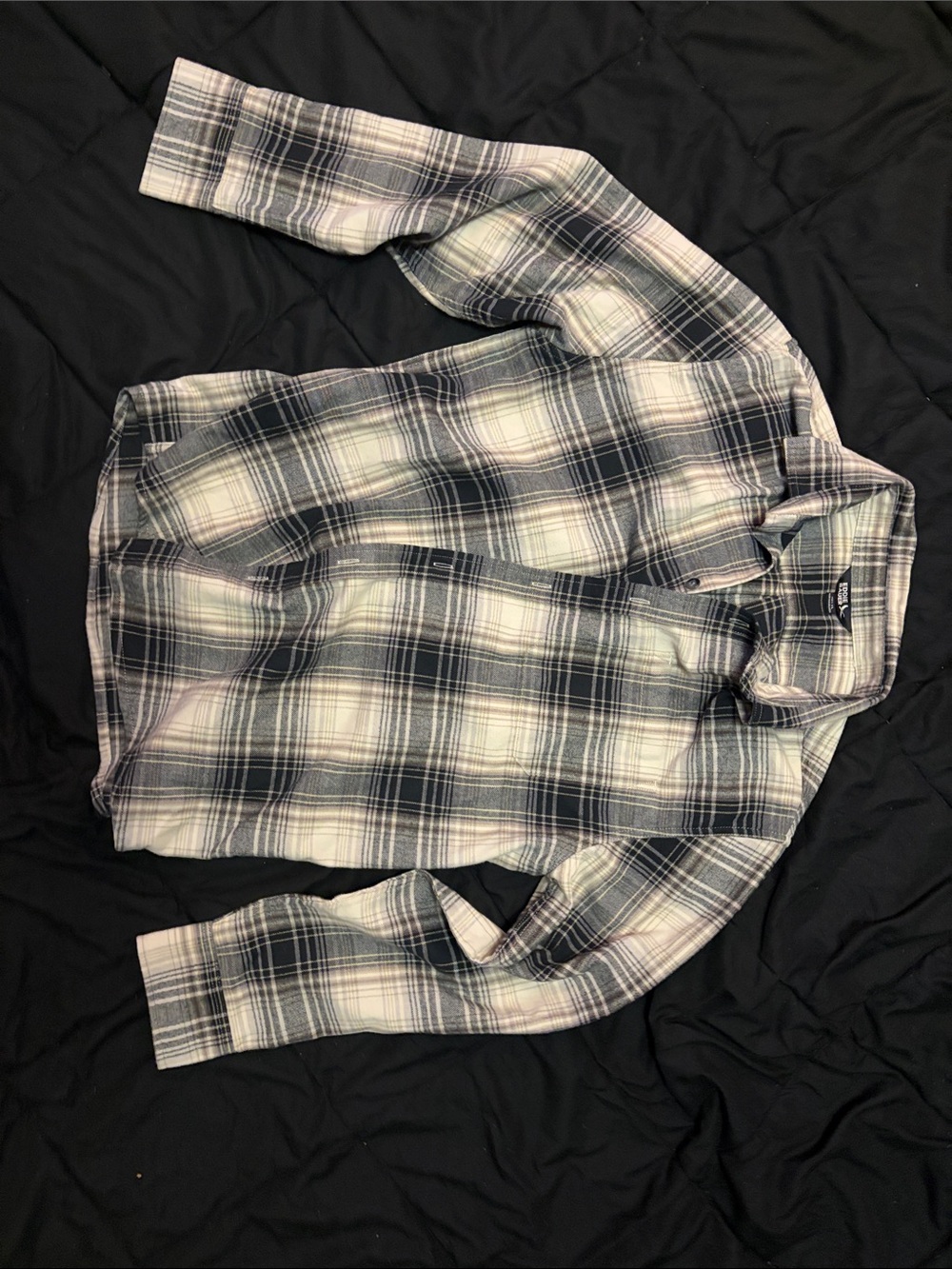 Eddie Bauer Cream and Navy Plaid Button-Down Shirt